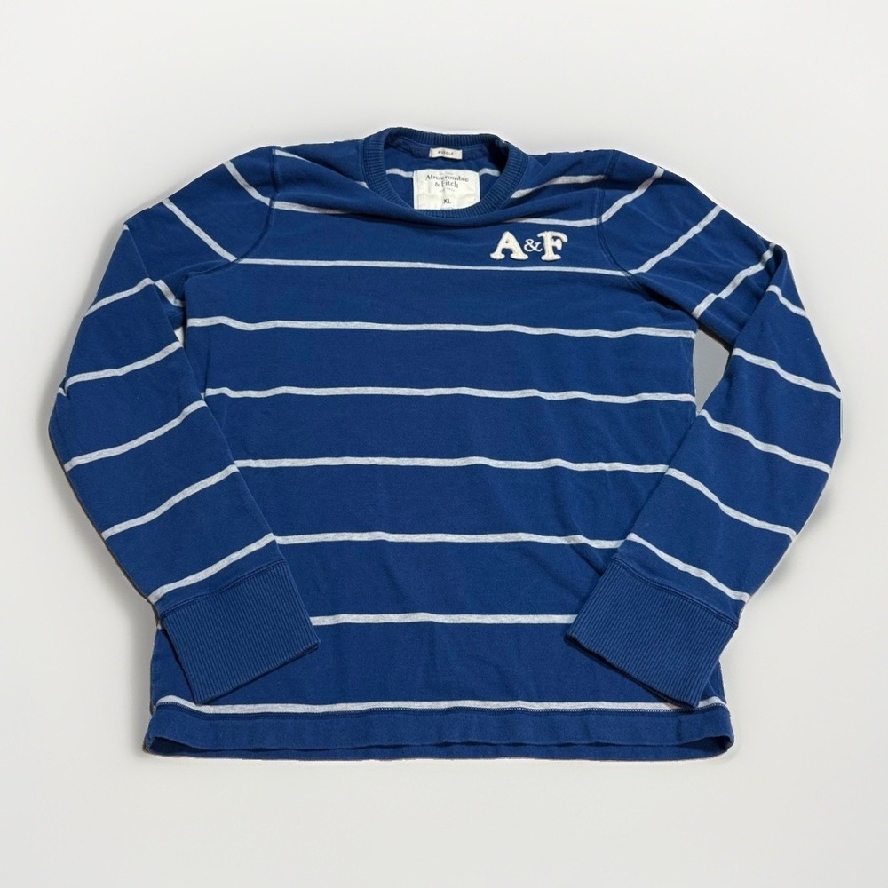 Abercrombie & Fitch Long Sleeve Shirt XL Muscle Fit Striped Blue Cotton y2k